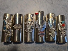 Vtg Lighter Case Motorcycle Harley Davidson Lot Cover Holder Turquoise for Bic