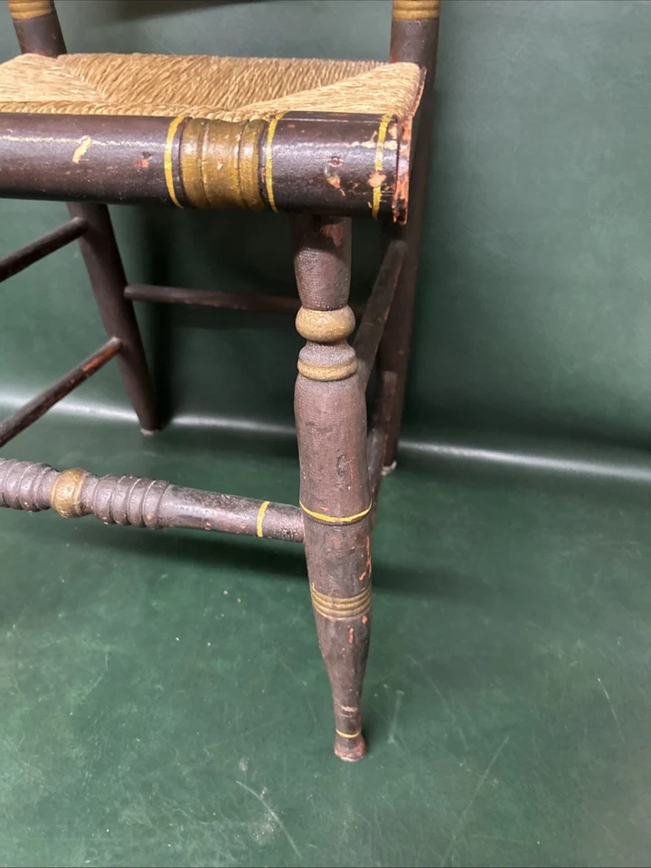 Silla de asiento Hitchcock Rush antigua con pintura estampada original Foto 4 de 4