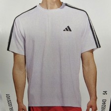 Adidas Mens L Active 3 Stripes Short Sleeve Tee Shirt Crew Neck White new