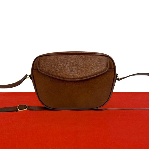 BURBERRY Shoulder Bag Leather Check Brown Vintage Authentic From Japan