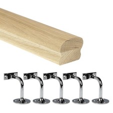 Oak Cottage Loaf Handrail Kit Various Lengths with Chrome Brackets