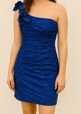 Jessica McClintock Vintage One Strap Mini  Dress Sz 6 Blue Silver Homecoming