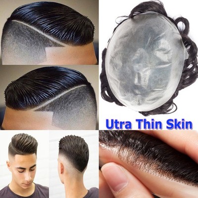 Hairline Hairpiece Toupee Man's Replacement System Remy Human Hair Extensions US