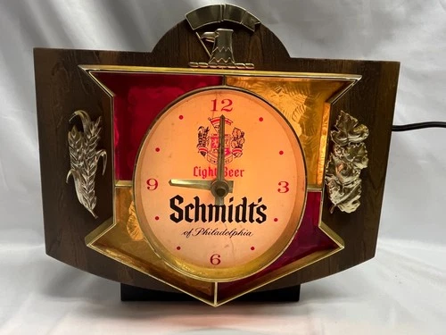 Vintage Schmidt's Light Beer Light Up Clock Sign. Partial Working