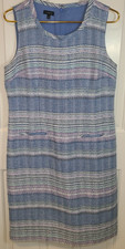 TALBOTS Blue Purple Tweed Polyester Blend Sleeveless Lined Sheath Dress Size 8