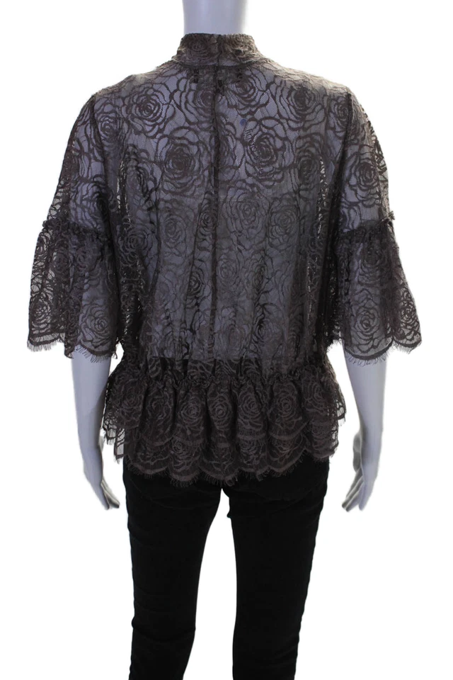 Robert Rodriguez 黑色标签女式蕾丝短袖衬衫紫色 6 码 — 第 3/4 张图片