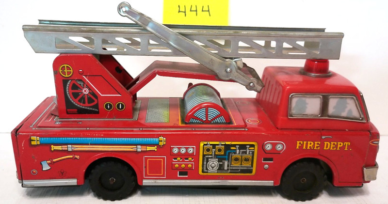 Vintage Yonezawa Japan Tin Litho Battery Operated Snorkle Fire Engine Truck.