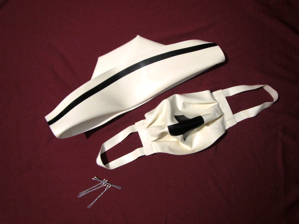 白色和黑色乳胶复古护士帽和医用面罩带十字架套装 — 第 2/4 张图片