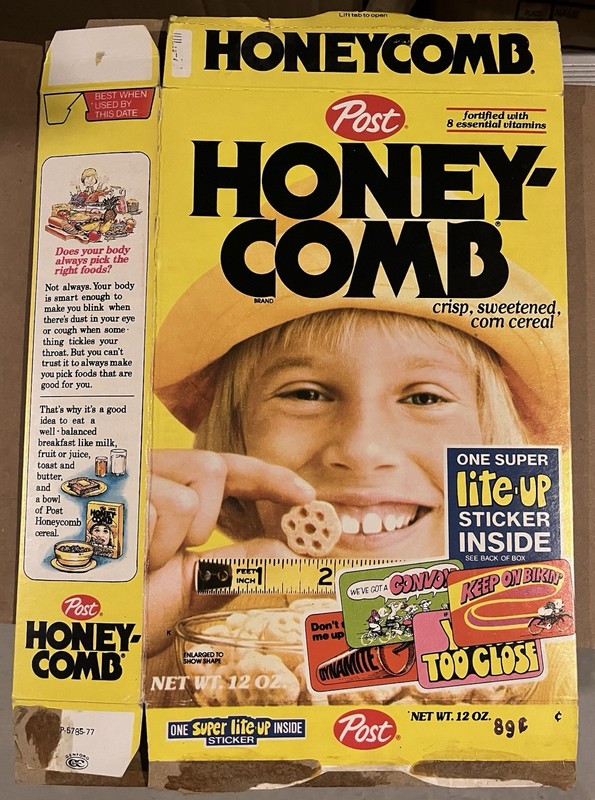 1977 Post Honeycomb Cereal Box Lite Up Stickers