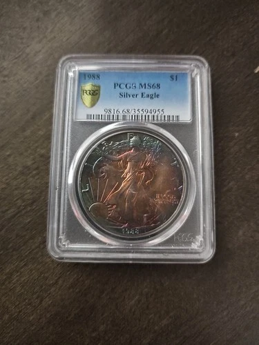 1988 Graded PCGS MS68 Silver Eagle 1oz Beautifully Toned Coin No Reserve!