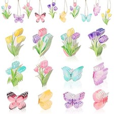 36pcs Spring Tulip Wooden Hanging Ornaments, Butterfly Flower Spring Tree