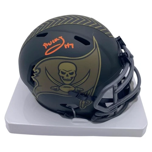 Bucky Irving Signed Mini Helmet Tampa Bay Bucs Salute To Service 2025 Orange BAS