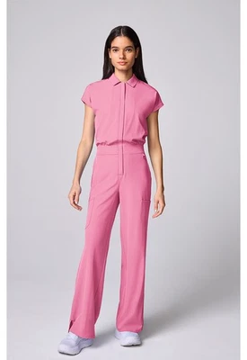 Scrubs Women's Med Couture AMP MC00018 Wide Leg Dolman Jumpsuit Pixel Pink PXPK - Image 1 of 4