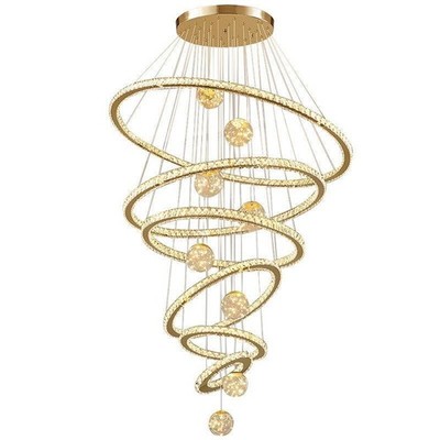 Big Rings Glass Ball Crystal Chandelier Villa Pendant Fixture LED Round Light