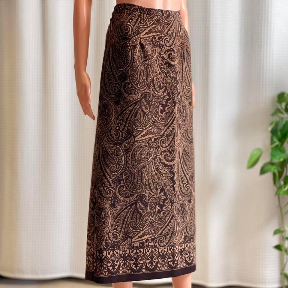 Vintage 90s Notations Brown Paisley Midi Skirt Whimsygoth Cottage Size S