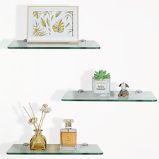 Glass Floating Shelves for Wall, Tempered Glass Shelves for Bathroom Living Ro
