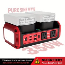 350W Pure Sine Wave Inverter for Milwaukee 18V Battery Portable Outlet USB