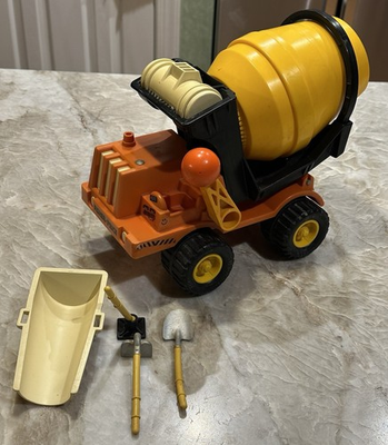 #ad Vintage Fisher Price Husky Helper Cement Mixer w Chute Works Toy With Tools $27.02