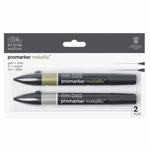 Winsor & Newton Promarker Graphic Marker Pen Metallic Set of 2 (Gold & Silver) - Picture 1 of 3