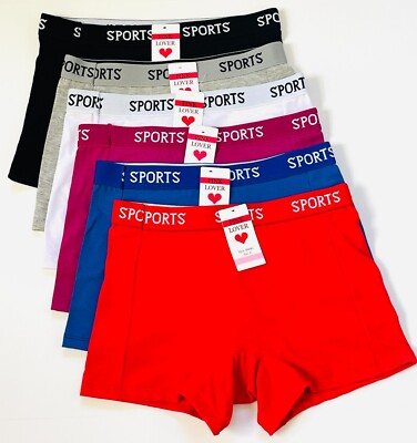 6 Women's Sports Cotton Boxer Shorts BoyShorts Yoga Fitness Gym Lot 6682 Size L