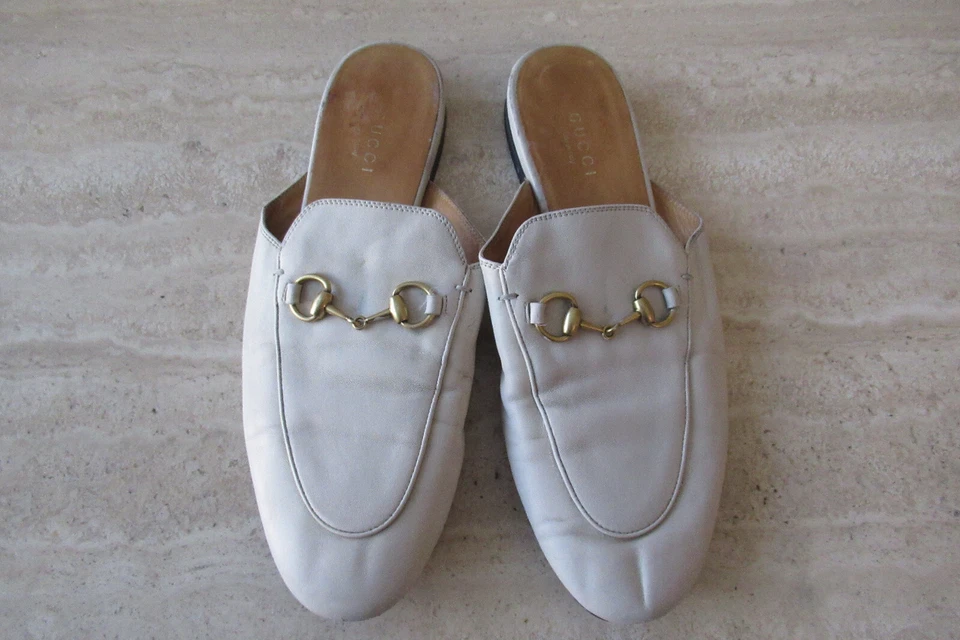 AUT GUCCI PRINCETOWN LEATHER HORSEBIT SLIPPER  LEATH BEIGE SZ"37"ET$850 BARGAIN!