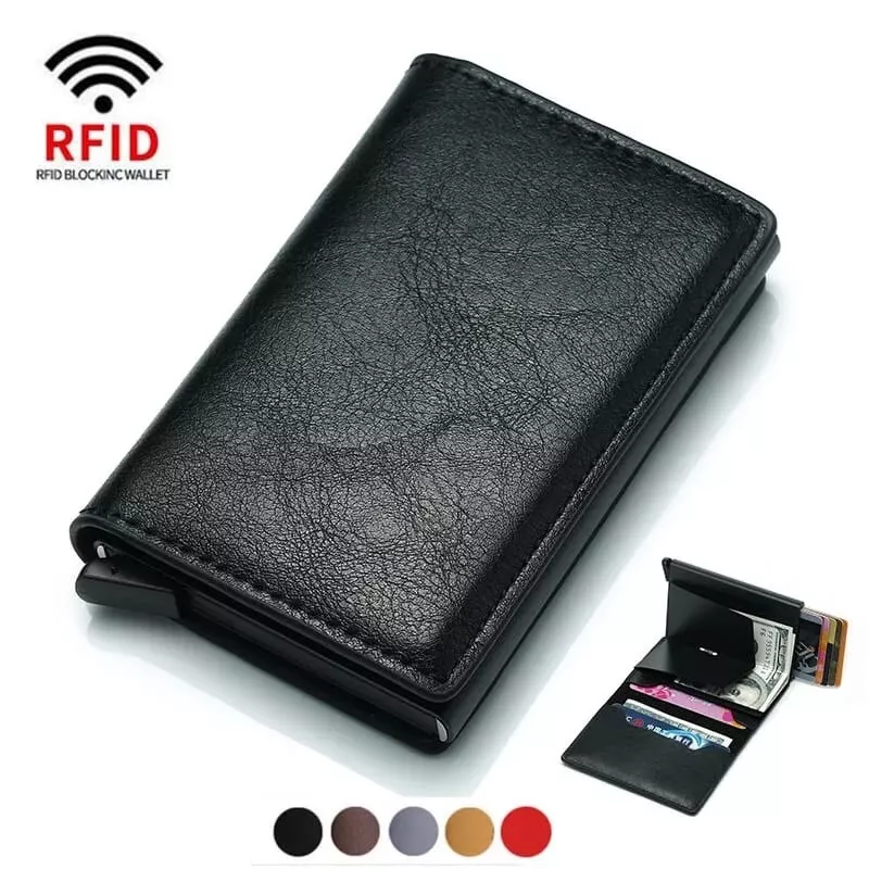 Portafoglio Uomo Pelle Pu Slim Porta Carte Di Credito RFID PER TESSERE  BANCOMAT