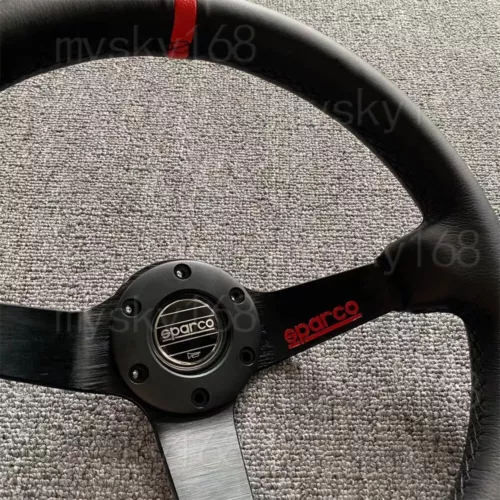 JDM Universal 14Inch SPARCO Steering Wheel Racing Car Leather Deep Black bracket - Picture 5 of 7