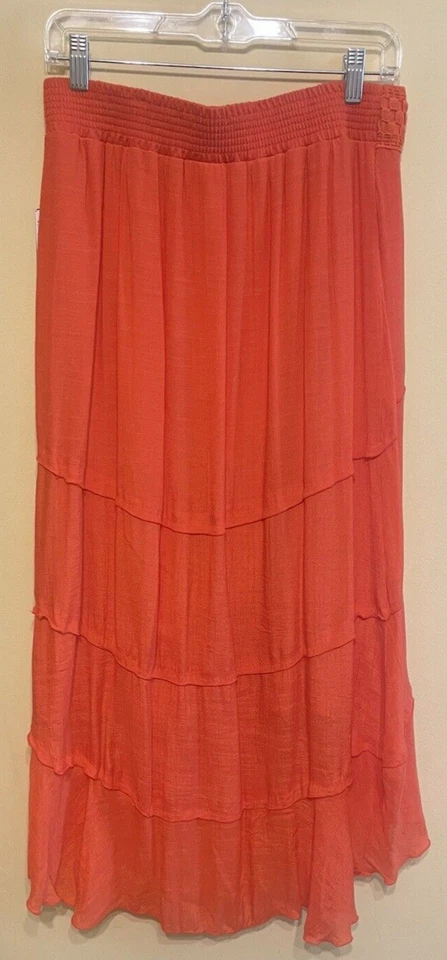 A. Byer Skirt Sz MED HiLo Tangerine Cottage Core Boho Elastic Waist Orange - Image 4 of 4