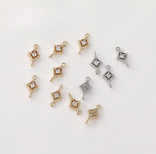 6pcs CZ Pave Rhombus Star Charm Connectors,Cubic Zirconia Rhombus Pendant