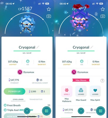 Shiny Dynamax Cryogonal - P T C - Read Description