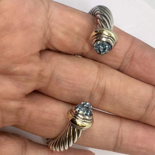 David Yurman 7mm Cable Bracelet Blue Topaz and 14K Gold Cuff Women's Bracelet - Picture 5 of 10