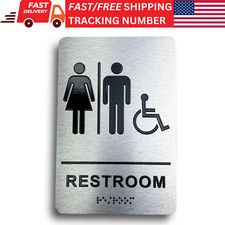 Unisex Restroom Sign with Braille, Aluminum 9 x 6" ADA Restroom Sign