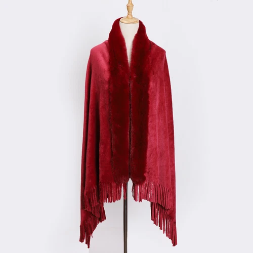Abrigo Capa Cálido Para Mujer Cuello Piel Sintética Prendas para el torso Chal Borla Poncho Capa Chaqueta - Imagen 3 de 35