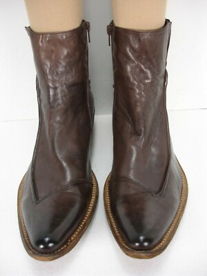 NEW ORONERO BROWN SOFT LEATHER SIDE ZIPPER POINTED TOE ANKLE  display picture 2