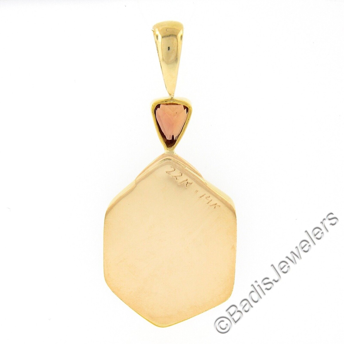 NEW 22k 14k Gold Bezel Hexagon Ammolite & Triangle Imperial Topaz