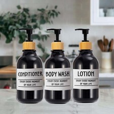 3PCS Shampoo Soap Dispensers Bathroom Lotion Empty Pump Bottles with 6 Labels