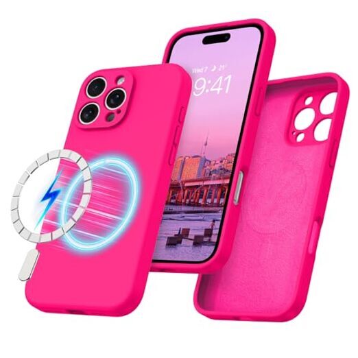 iPhone 16 Pro Max Case with Magsafe, Liquid Silicone Phone Case Hot Pink