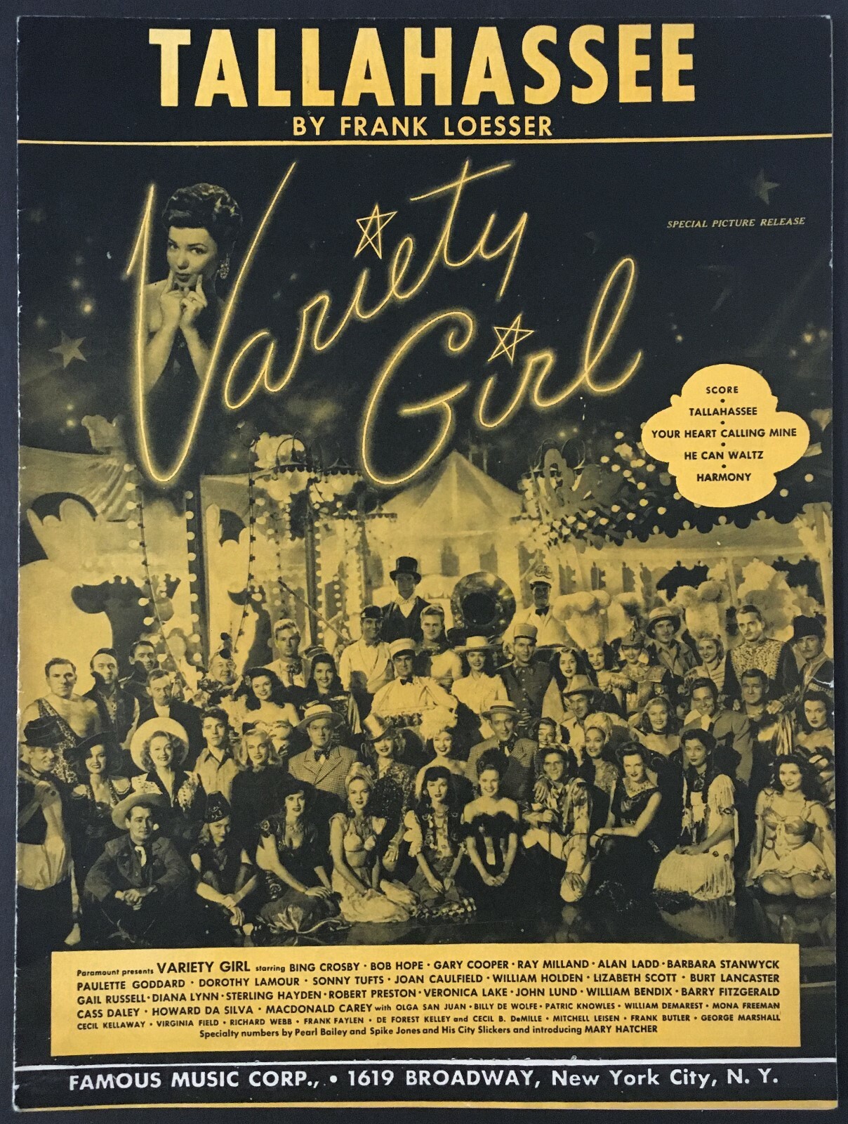 1947 VARIETY GIRL MOVIE SHEET MUSIC TALLAHASSEE PARAMOUNT STARS 1947-variety-girl-movie-sheet-music-tallahassee-paramount-stars