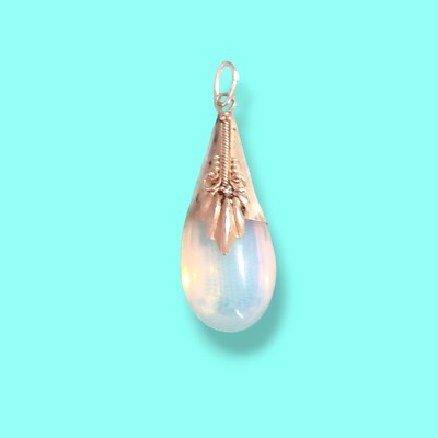 Vintage Sterling Silver Opalite Opaline Glass Pendant Charm Bali Style