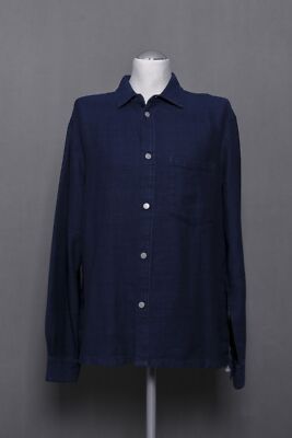 Weekday Casual Shirt L Blue Dark Blue Mottled Long Sleeve Kent Collar New E19