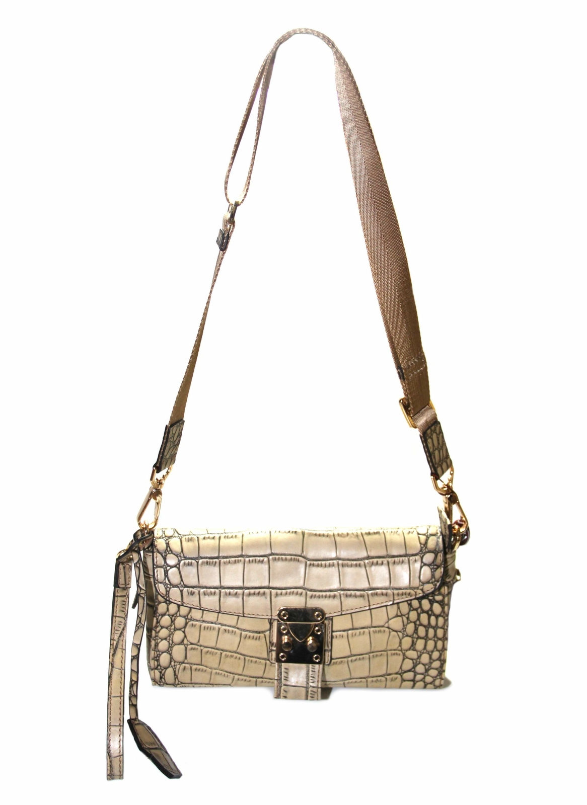 Smith and Canova Womens Beige Leather Faux Crocodile Shoulder Bag [92289] 102976