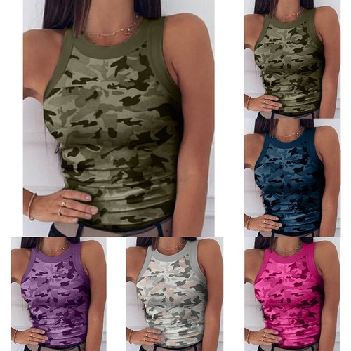 Women Sexy Summer Camouflage Tops T-shirts Camisole Vest Tank Tube Slim Jogging - Picture 3 of 17