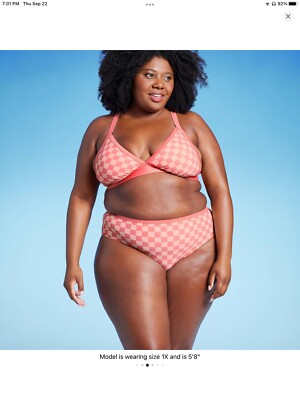 Kona Sol Bikini Triangle Top Medium Coverage Hipster Bottom 2 piece pink 1X