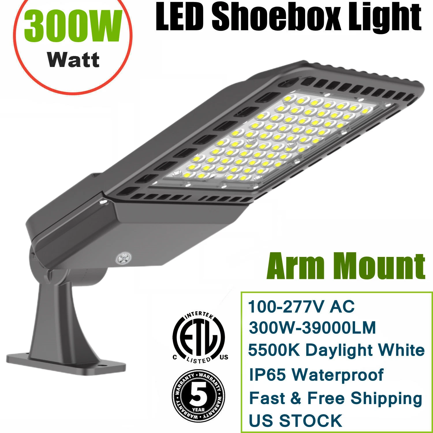 Commercial LED Parking Lot Lights Outdoor Arm Mount 300W LED Shoebox Area Light