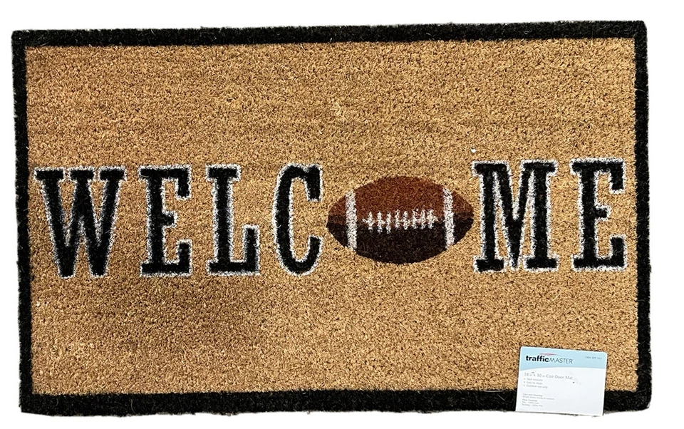 TrafficMaster Welcome Football Coir Door Mat 18 x 30 in Non-Slip Brown Coir - Image 2 of 3