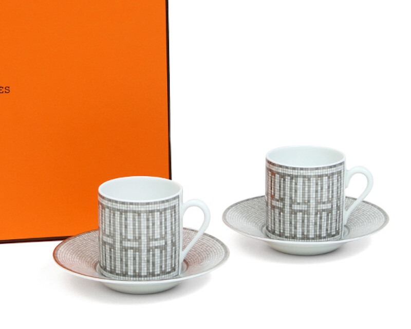 HERMES Espresso Coffee Cup Saucer Mosaique Platinum Tableware 2