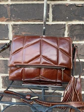 NWT PATRICIA NASH CORFU CROSSBODY Quilted Vintage Leather Cognac brown
