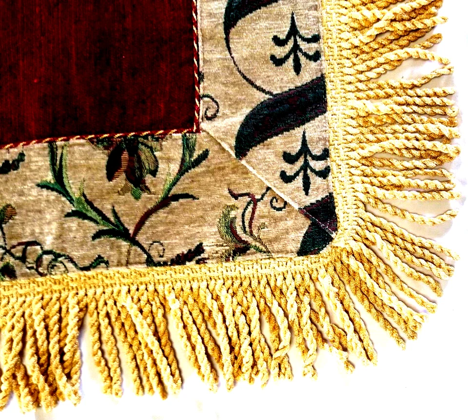 Tapeçaria estilo italiano capa almofada farsa 13,5" quadrado franja borla dourada conjunto de 2 - Imagem 2 de 4