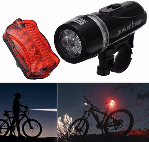 Waterproof 5 LED Lamp Bicycle Bike Front Head Light+Rear Safety Flashlight 1 set - Picture 2 of 12