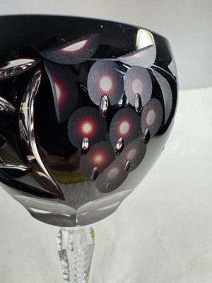 NACHTMAN TRAUSE BOHEMIAN Cut Dk Red to Clear Crystal Stem Wine Goblet Dewdrops